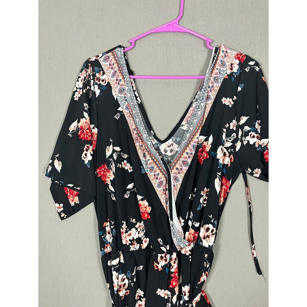 Maurices Romper Womens L Black Floral V-Neck Short Sleeve Boho EUC - Picture 6 of 10